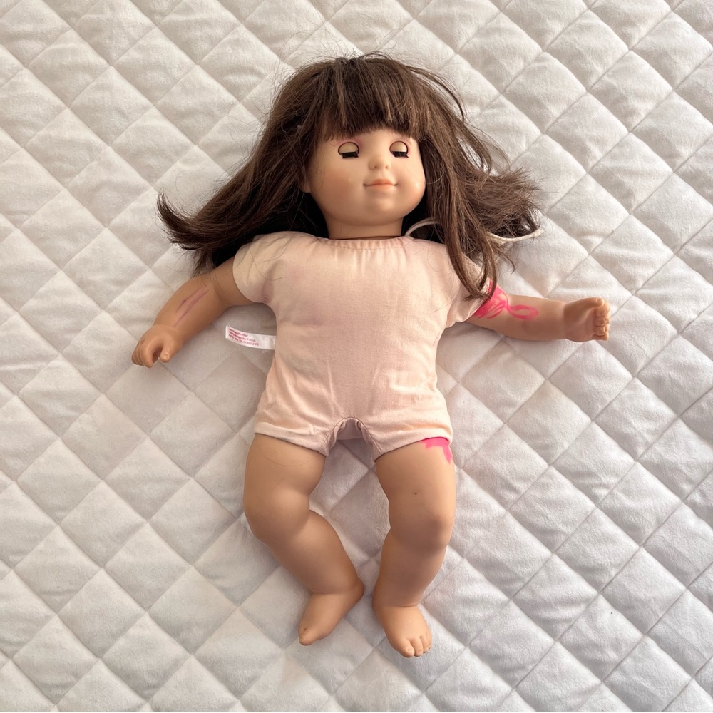American Girl Bitty Baby Doll brown eyes brown hair tan skin